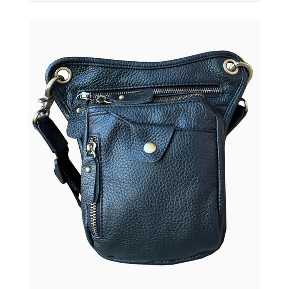 NWT Cowhide Crossbody Shoulder Bag Fanny Pack Leg Bag Roma Leathers - Picture 1 of 7